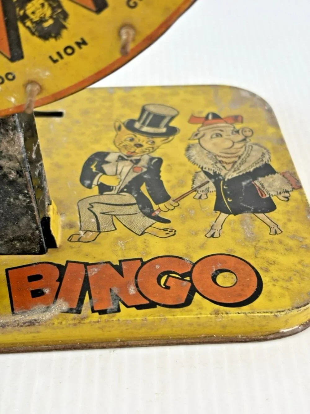 Antique Baldwin Manufacturing Animal Bingo Tin Litho Wheel Game #225 AS IS